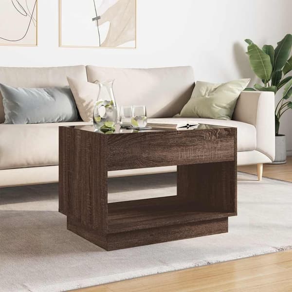 vidaXL Infinity sofabord med LED-lys brunt egetræ 70x50x50 cm