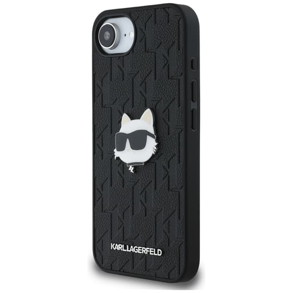 Karl Lagerfeld Monogram Choupette Head Pin Cover til iPhone 16e, sort
