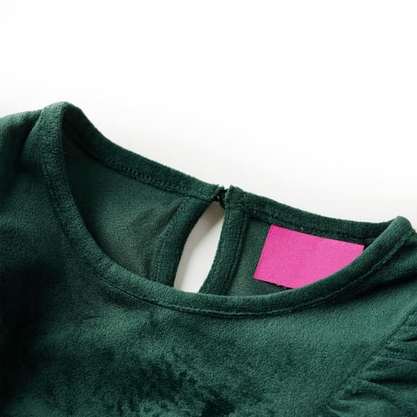 Børnebluse med flæser, mørkegrøn, 140