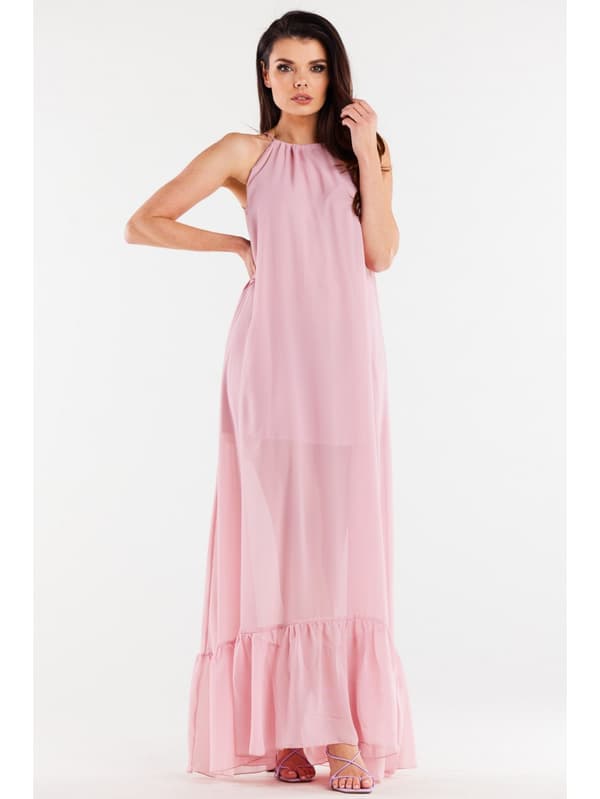 Oversized chiffon maxikjole, pudderrosa S/M