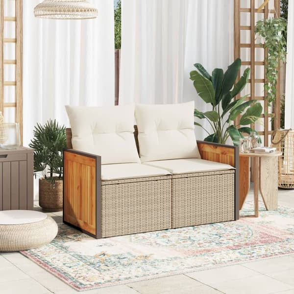 vidaXL Puutarhasohva tyynyillä, 2-istuttava, beige, polyrottinki