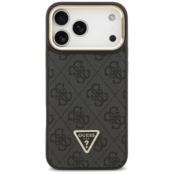 Guess 4G PU Triangle Logo & StanderKamera Magsafe-cover til iPhone 17 Pro Max Sort