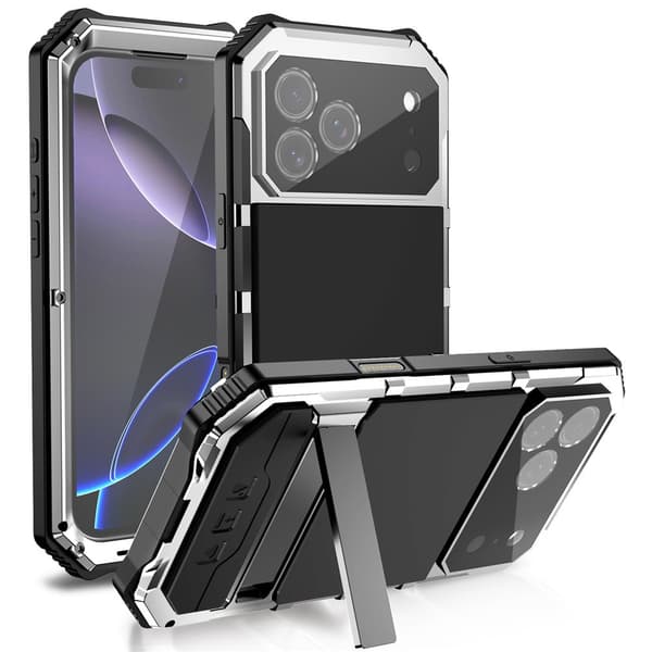Pansarskal till iPhone 17 Pro, R-JUST, med stativ, silver