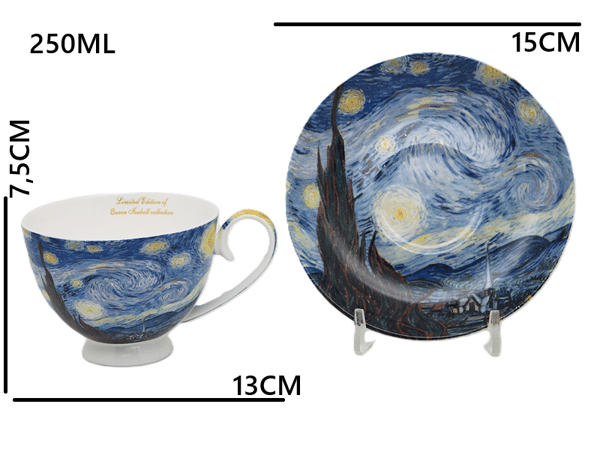 Van Gogh Stjärnnatt porslinskoppar och fat, set om 2