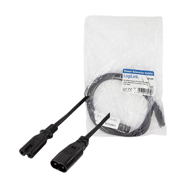 LogiLink IEC C8 til IEC C7 strømforlængerkabel, 2m, sort, universal