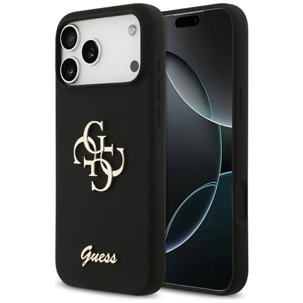 Guess Silikone Big 4G Script cover til iPhone 17 Pro Max, sort