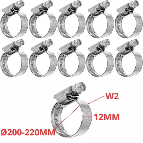 Snäckklämmor i set W2 Ø200-220 mm, bredd 12 mm 10 st - rostfritt stål