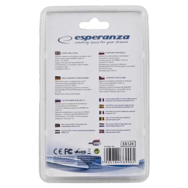 ES268 USB 2.0-hubb 4 portar EA124