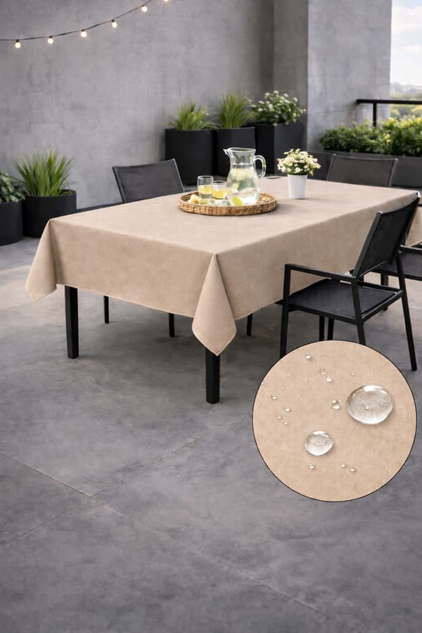 Vandtæt bordsduk til haven 155 x 200 cm, lyst beige
