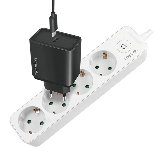 4-vejs strømskinne + afbryder, 4x CEE 7/3, 1,5 m - LogiLink