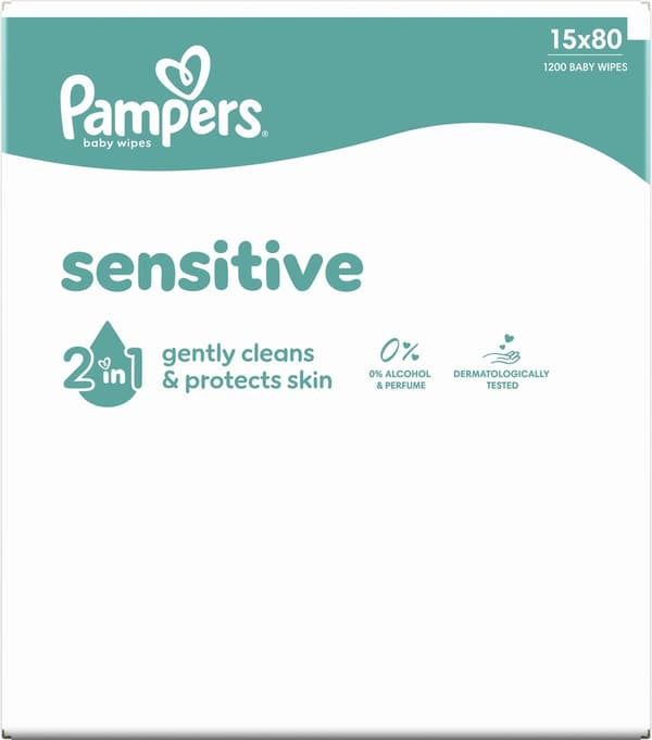 Pampers Sensitive våtservetter för babyn, set 15 x 80 st