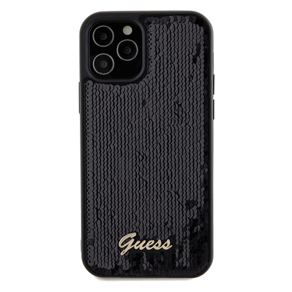 Guess Sequin Script Metallskal till iPhone 12/12 Pro, Svart