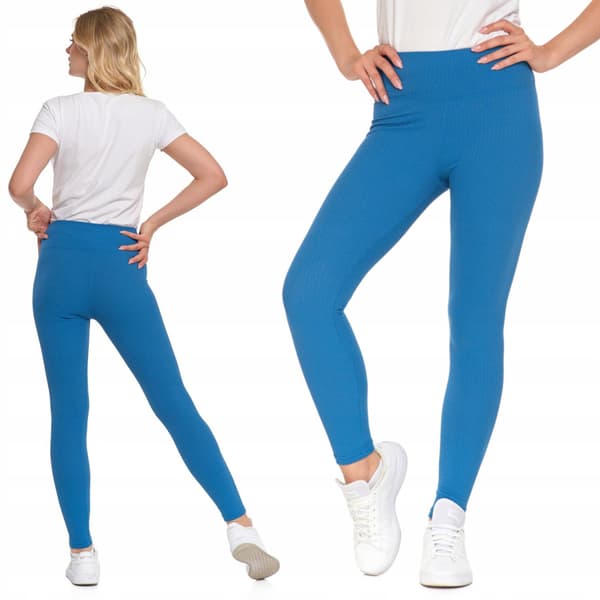 Moraj ribbade leggings med hög midja dam blå S/M