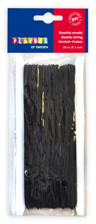 DIY Rund gummi elastisk snor sort Ø1mm25m