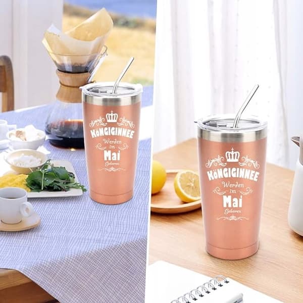 600ml termosmugg med metallrör - rosa