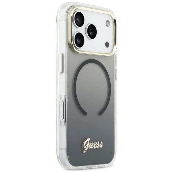 Guess IML Gradient Script Metallinen MagSafe-kotelo iPhone 17 Prolle, musta