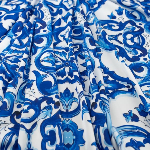 Blå Majolica Silke Chiffon