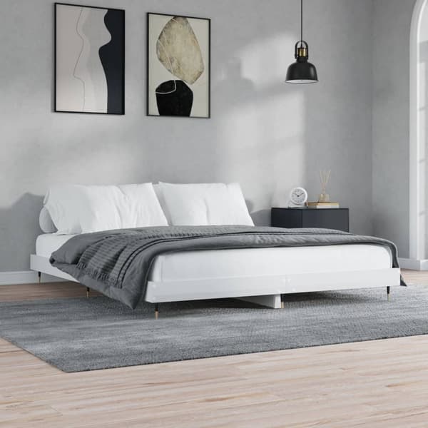 vidaXL Sängram, vit, glansig, 200x200 cm, träbaserat material