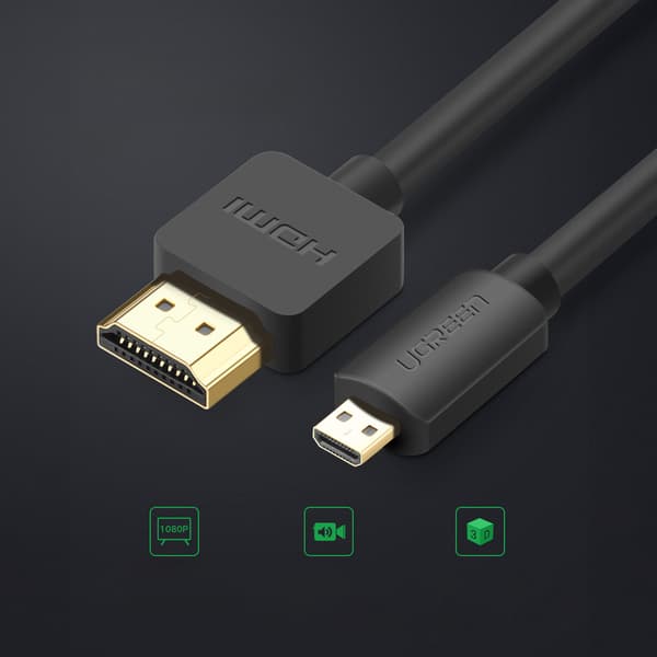 Lyd-videokabel microHDMI - HDMI 2.0 1m sort