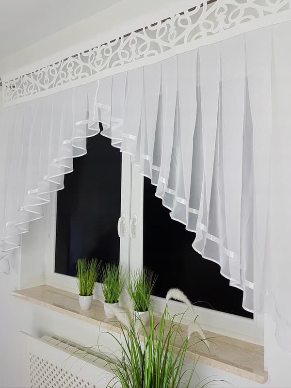 Gardin med genombruten panel, vit, 200 cm