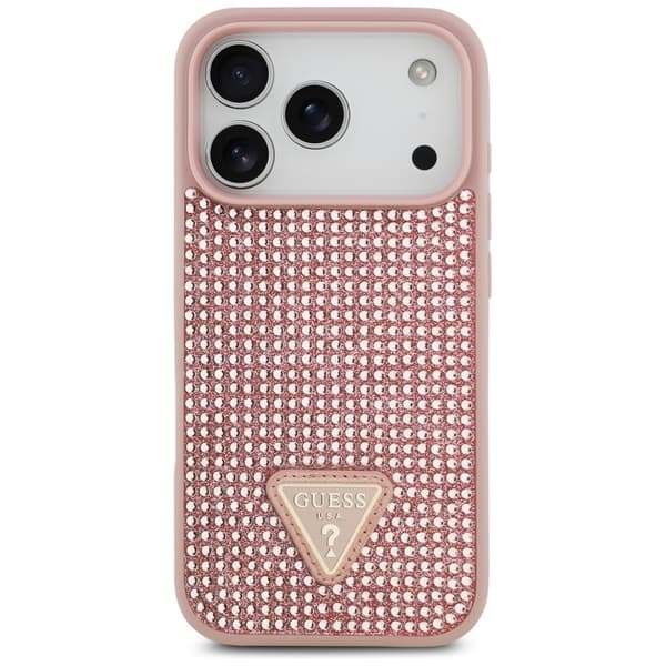 Guess Rhinestone Triangle Logo Cover til iPhone 17 Pro Pink