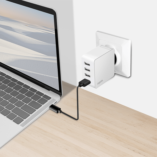 LogiLink 4xUSB-A 24W USB-laddare Laddningskub 230V Vit