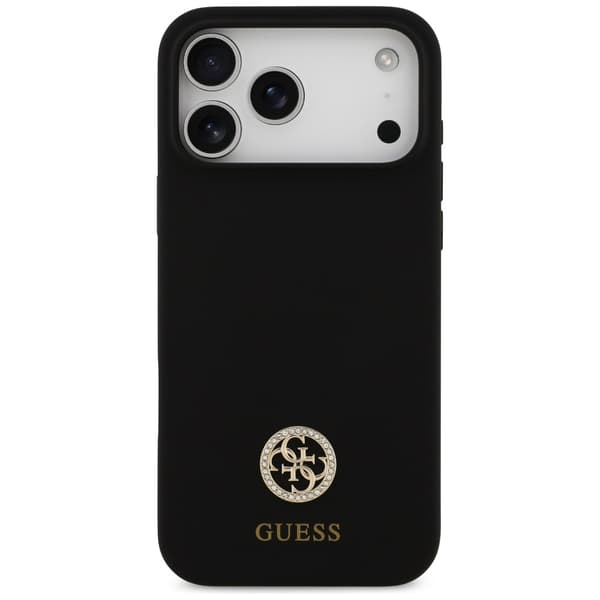 Guess Silikone Logo Strass 4G MagSafe-etui til iPhone 17 Pro Max, sort
