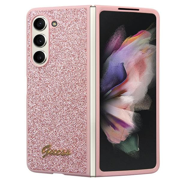 Guess Glitter Script-cover til Galaxy Z Fold5, lyserød