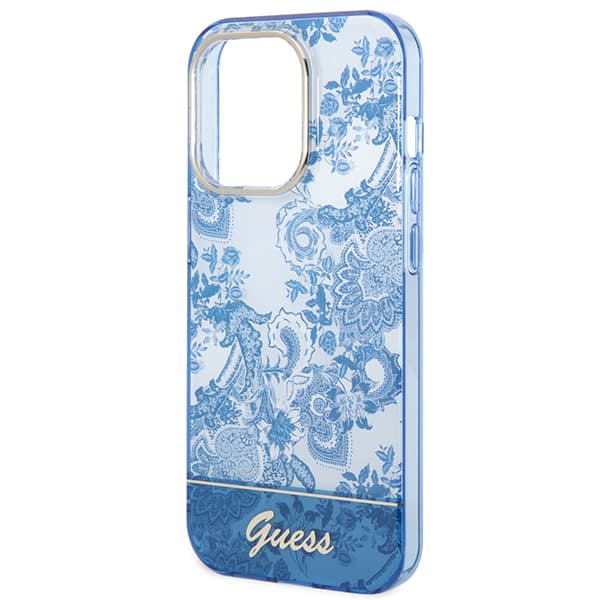 Guess Porcelain Collection-etui til iPhone 14 Pro Max, blå