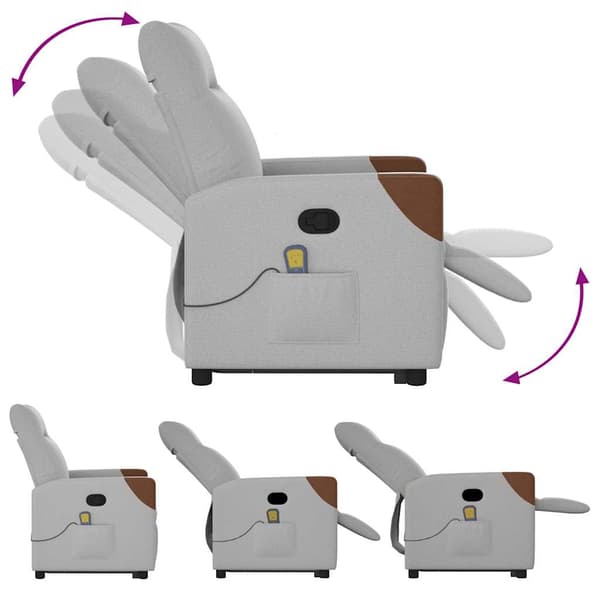 vidaXL Lyftbar massagefåtölj, grå, tyg