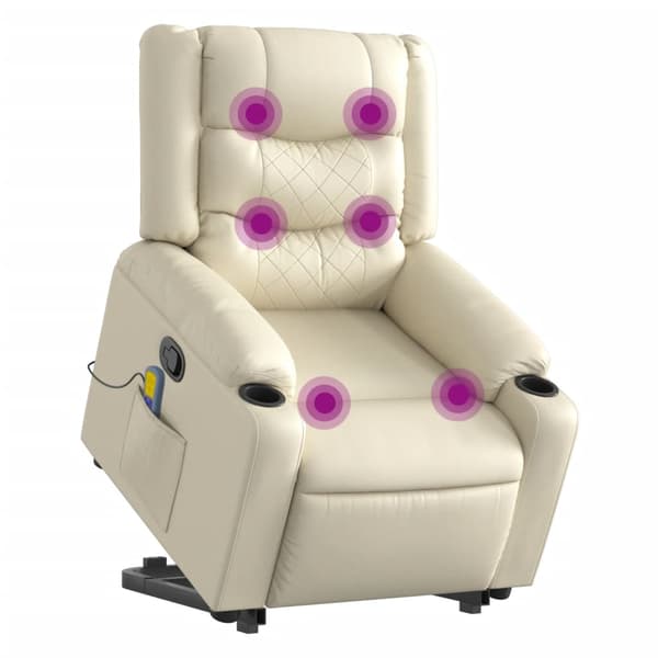 vidaXL Lyftbar massagefåtölj, krämfärgad, konstläder