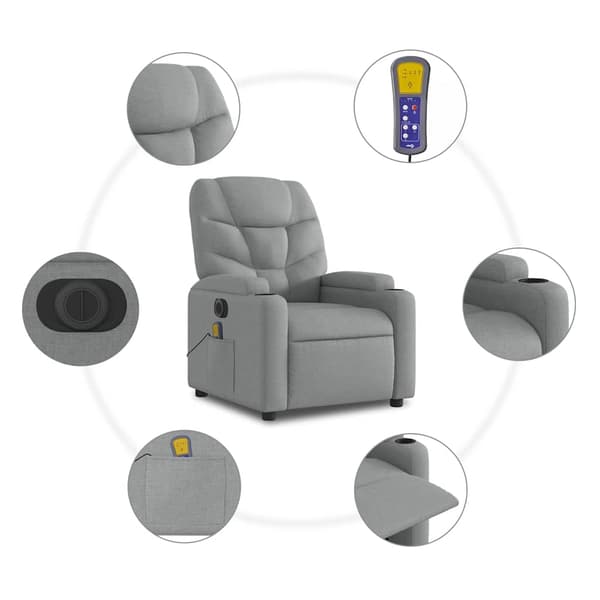 vidaXL elektrisk massagestol med lænefunktion lysegrå stof