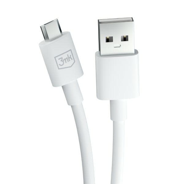 3MK Hyper USB-A til Micro USB-kabel, 1,2m, 5V, 2,4A, Hvid