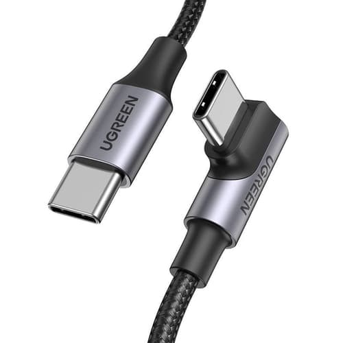 USB-C PD QC 100W 5A 1m vinklet kabel sort