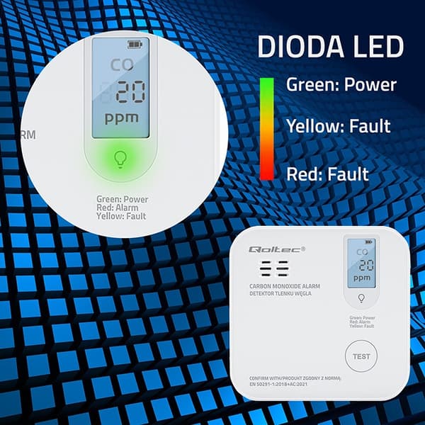 Qoltec trådlös kolmonoxidsensor 85dB LED