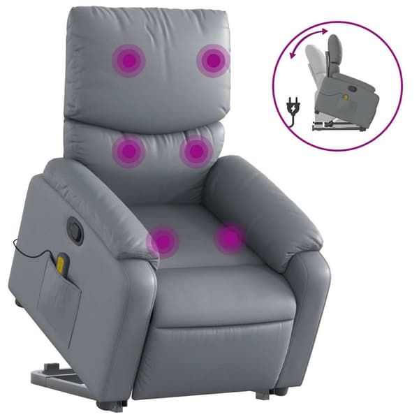 vidaXL Lyftbar massagefåtölj, grå, konstläder