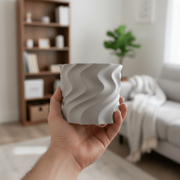 Dekorativ grå spiralblomkruka för växter, modern design