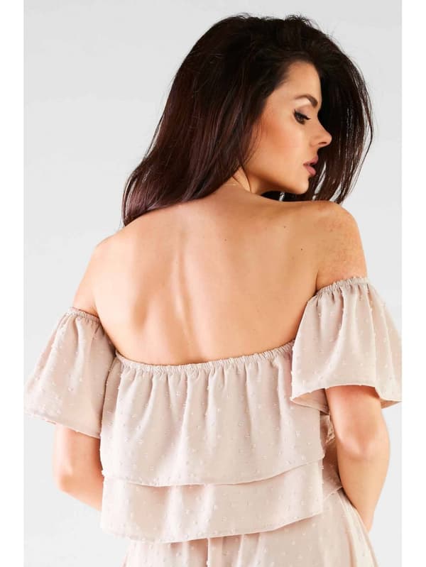 Sommar, luftig, spansk blus, beige L/XL