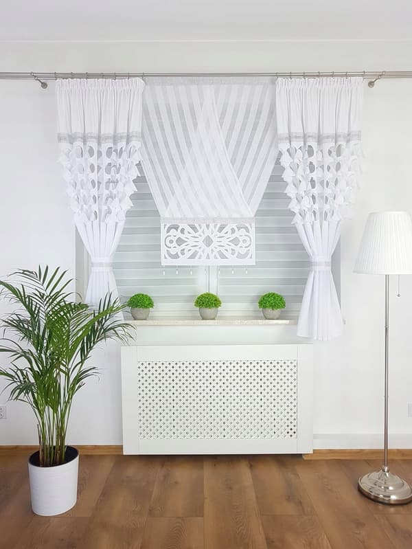 Gardin med dekorpanel, set med gardiner - vit