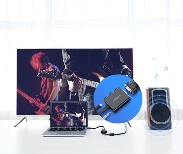 HDMI - VGA micro USB AUX lyd 3,5 mm mini jack adapter sort