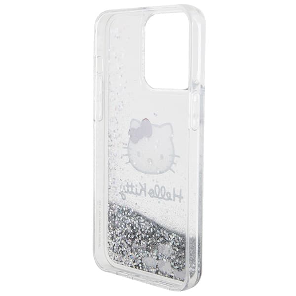 Hello Kitty Liquid Glitter Charms Kitty Head cover til iPhone 15 Pro Max, sølv/sølv