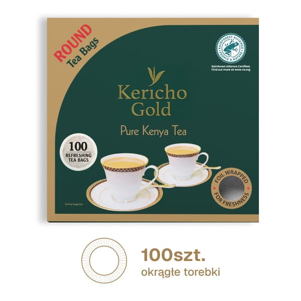 KERICHO GOLD Musta tee 100 kpl pyöreitä teepusseja