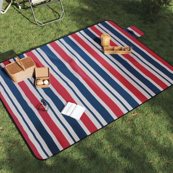 vidaXL foldbart picnictæppe røde og blå striber 200x150 cm