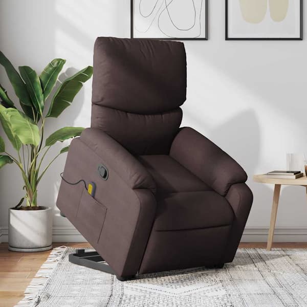 vidaXL Lyftbar massagefåtölj mörkbrunt tyg