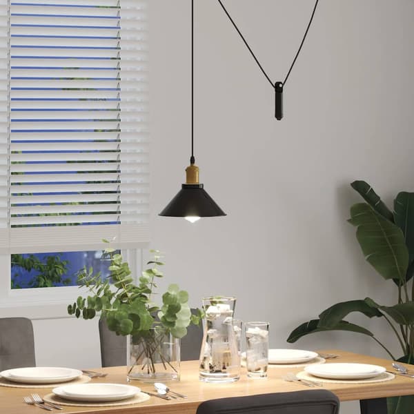 vidaXL Højdejusterbar pendellampe E27 blank sort metal