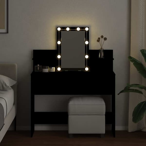 vidaXL Meikkipöytä LED-valoilla, musta, 100x40x130 cm