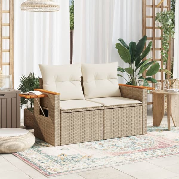 vidaXL Puutarhasohva tyynyillä, 2-istuttava, beige, polyrottinki