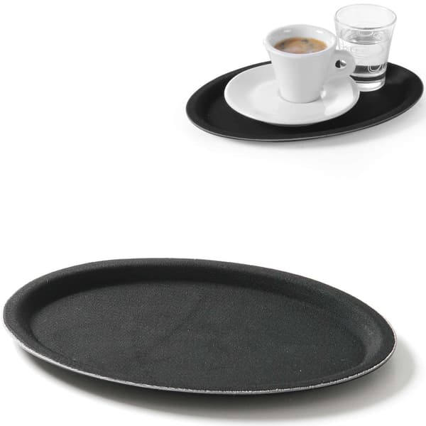 Halkfri oval servitörsbricka 20x26,5cm - svart