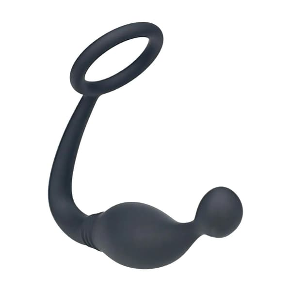 Silikonpenisring med prostatastimulator - L - Svart