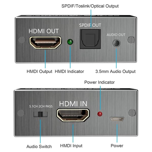 HDMI til HDMI DAC-konverter + lyd-ARC-ekstraktor PS4 Blu-ray DVD Xbox TV PC